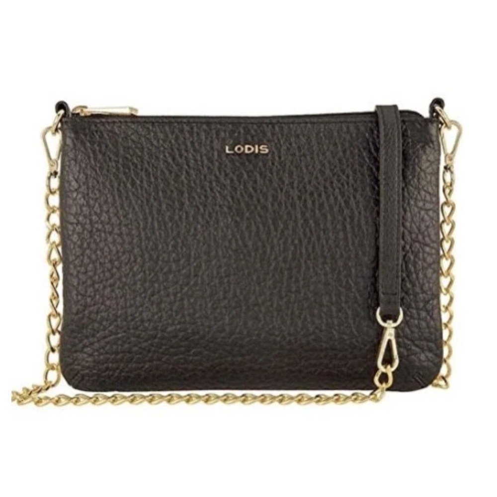 LODIS Emily Convertible Crossbody Handbag Clutch Wristlet Italian Leather Black